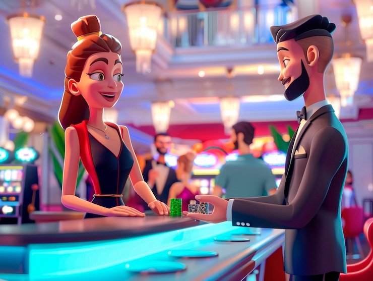 Dealer profesional ello slot melayani pemain di meja roulette