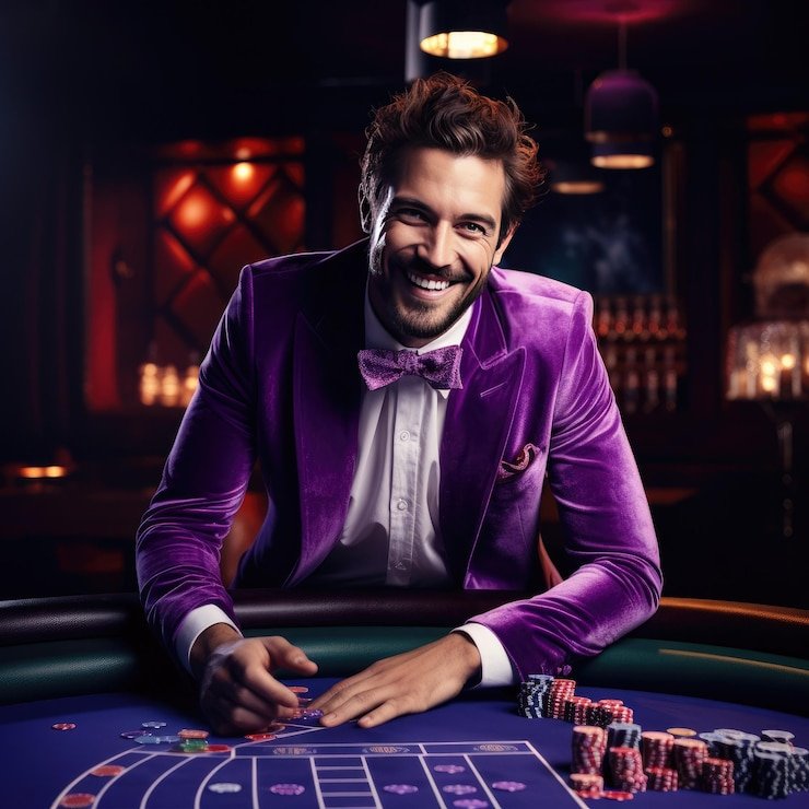 Meja Baccarat Taruhan Langsung dengan dealer dan area taruhan di studio ello slot